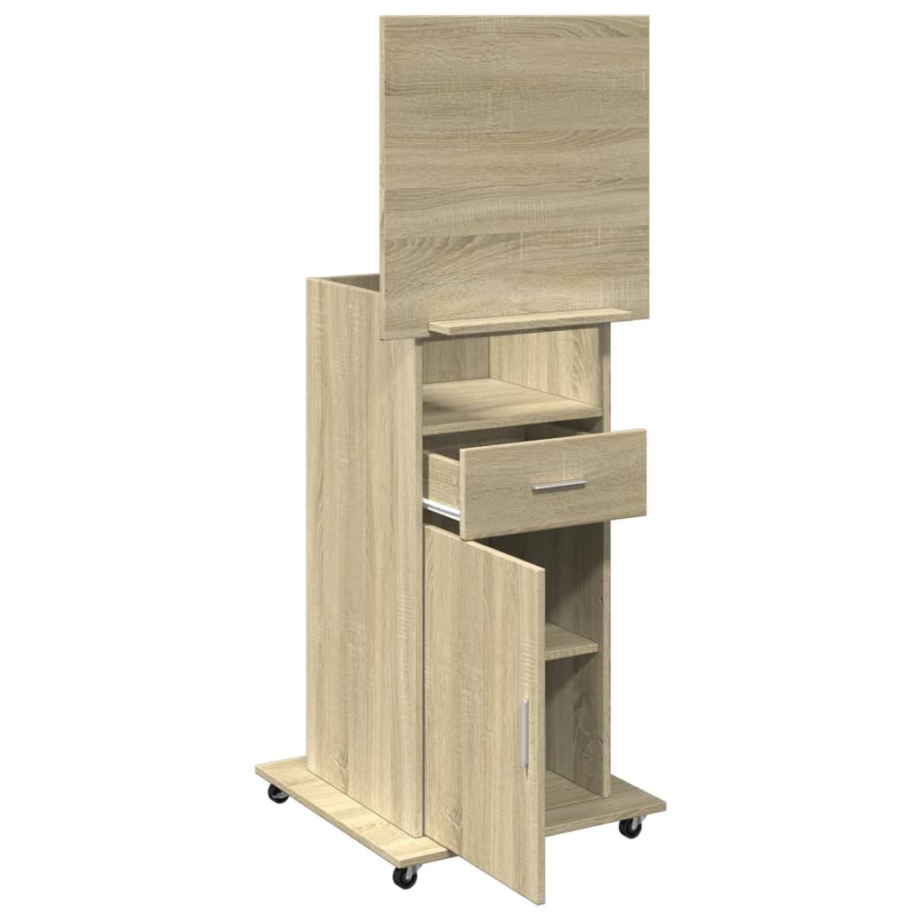 vidaXL Rednerpult mit Rollen & Schublade Sonoma-Eiche 55x55x107 cm