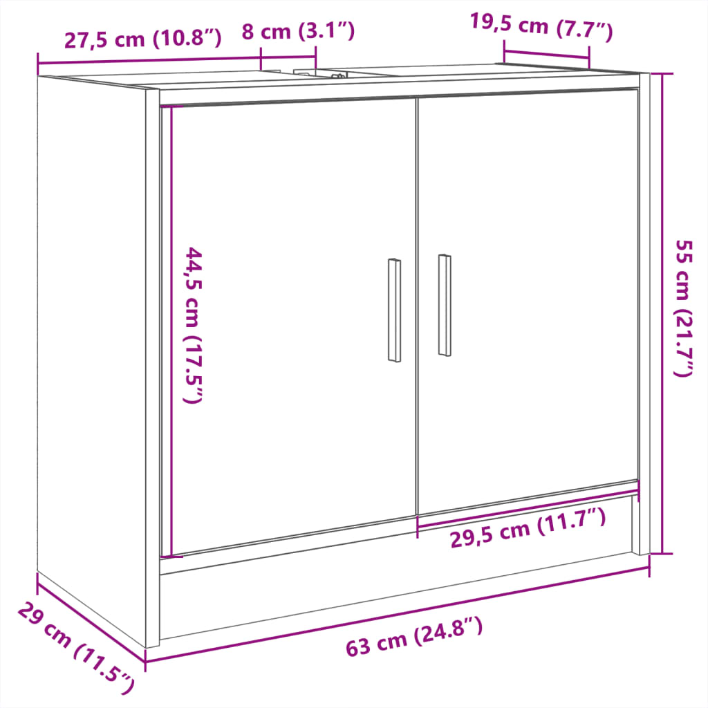 vidaXL Meuble sous-lavabo chêne fumé 63x29x55 cm Bois d'ingénierie