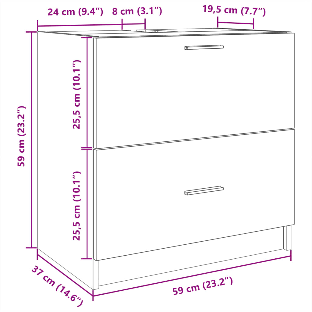 vidaXL Waschbeckenunterschrank Betongrau 59x37x59 cm Holzwerkstoff