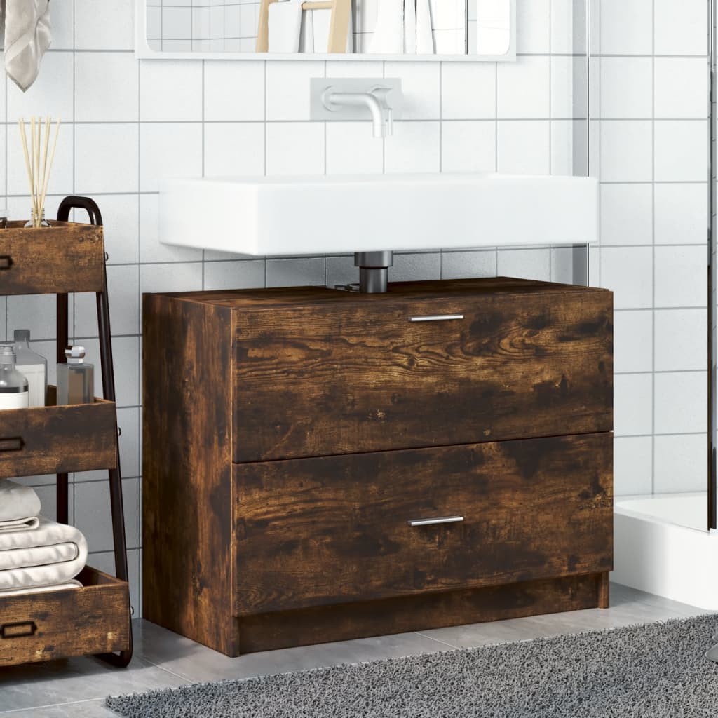 vidaXL Waschbeckenunterschrank Räuchereiche 78x37x59 cm Holzwerkstoff