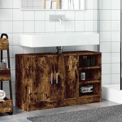 vidaXL Meuble sous-lavabo chêne fumé 90x29x55 cm bois d'ingénierie
