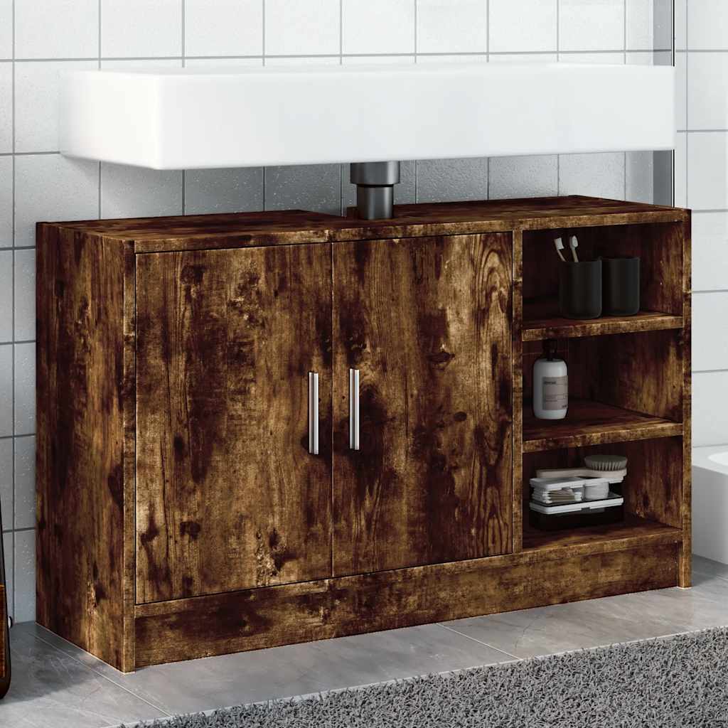 vidaXL Meuble sous-lavabo chêne fumé 90x29x55 cm bois d'ingénierie