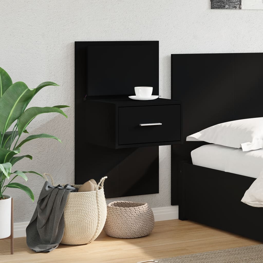 vidaXL Table de chevet murale avec lumières LED Noir