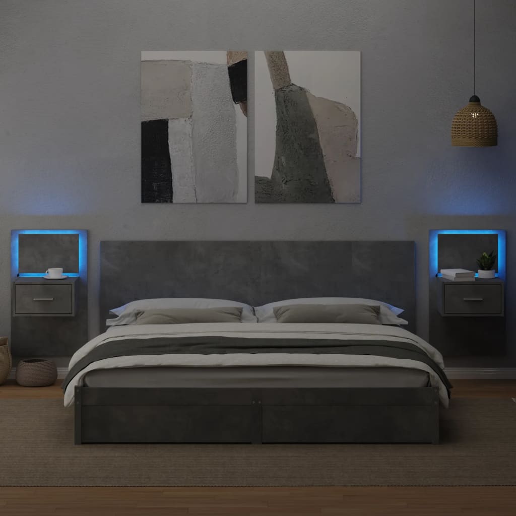 vidaXL Wand-Nachttische mit LED-Leuchten 2 Stk. Betongrau