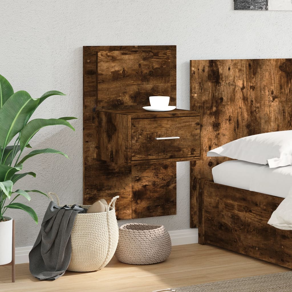 vidaXL Table de chevet murale avec lumières LED chêne fumé