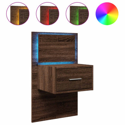 vidaXL Table de chevet murale avec lumières LED aspect chêne marron