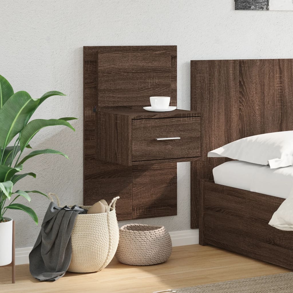 vidaXL Table de chevet murale avec lumières LED aspect chêne marron