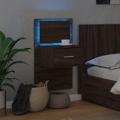 vidaXL Table de chevet murale avec lumières LED aspect chêne marron
