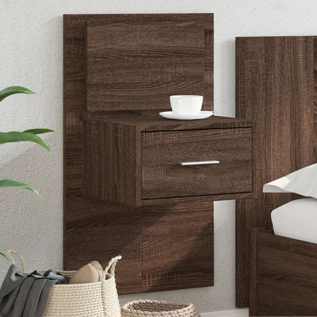 vidaXL Table de chevet murale avec lumières LED aspect chêne marron