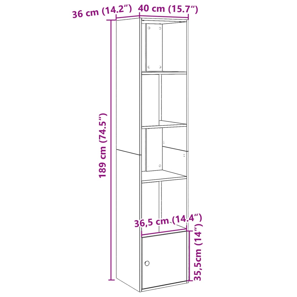 vidaXL Bücherregal Sonoma-Eiche 40x36x189 cm Holzwerkstoff