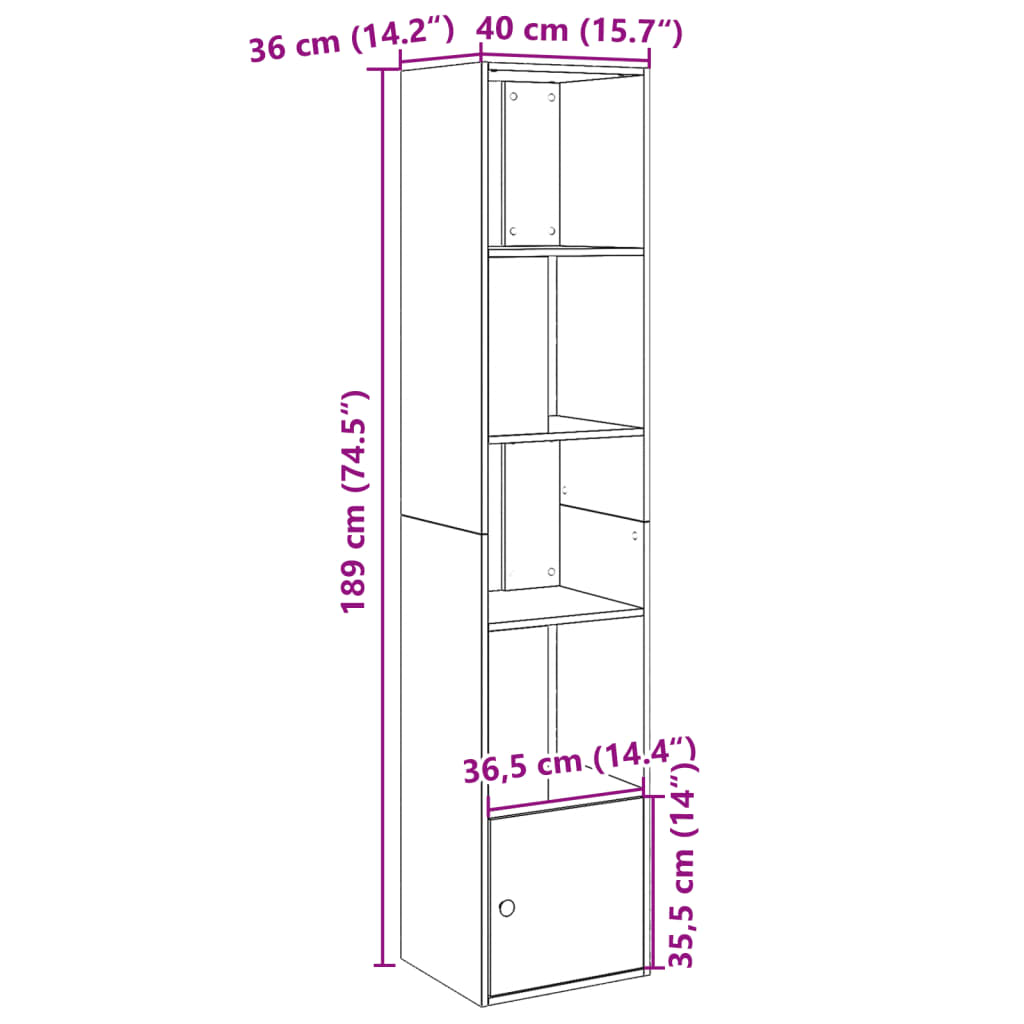 vidaXL Bücherregal Braun Eichen-Optik 40x36x189 cm Holzwerkstoff