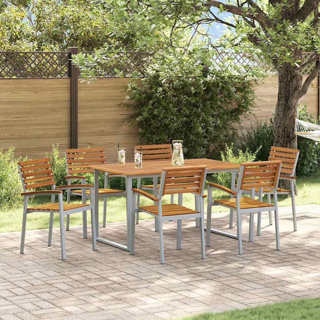 vidaXL Garten Essgruppe 7 pcs Grau Massivholz Akazie