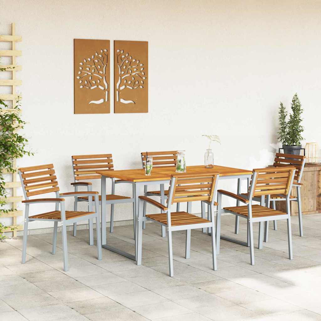 vidaXL Garten Essgruppe 7 pcs Grau Massivholz Akazie
