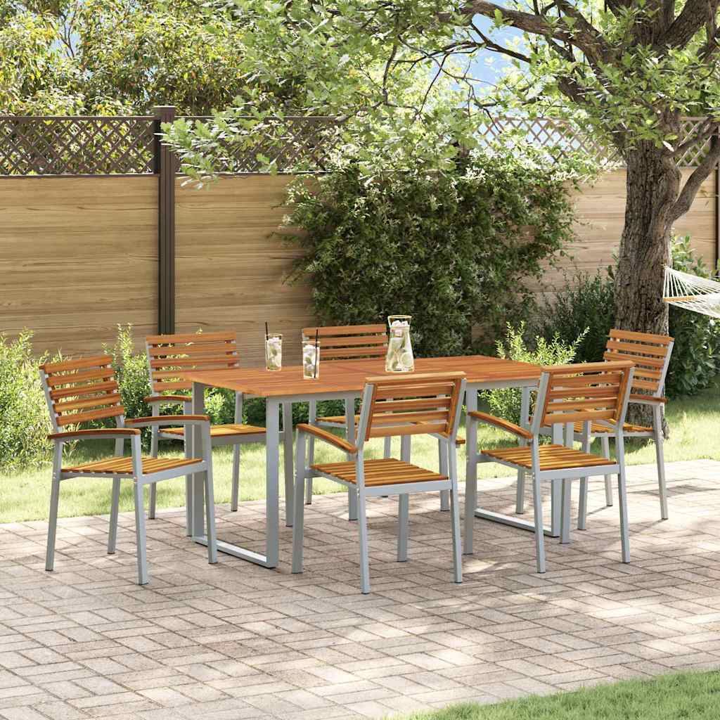 vidaXL Garten Essgruppe 7 pcs Grau Massivholz Akazie