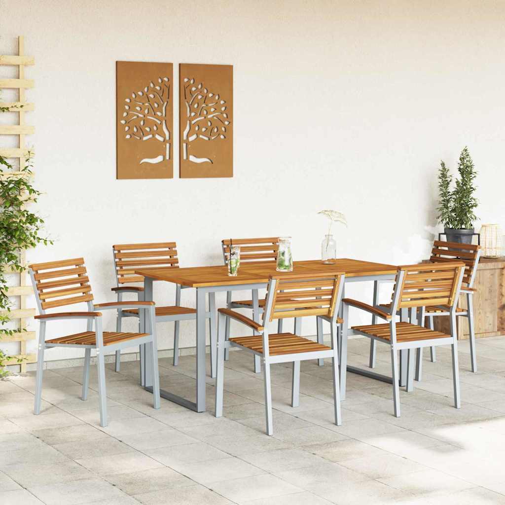 vidaXL Garten Essgruppe 7 pcs Grau Massivholz Akazie