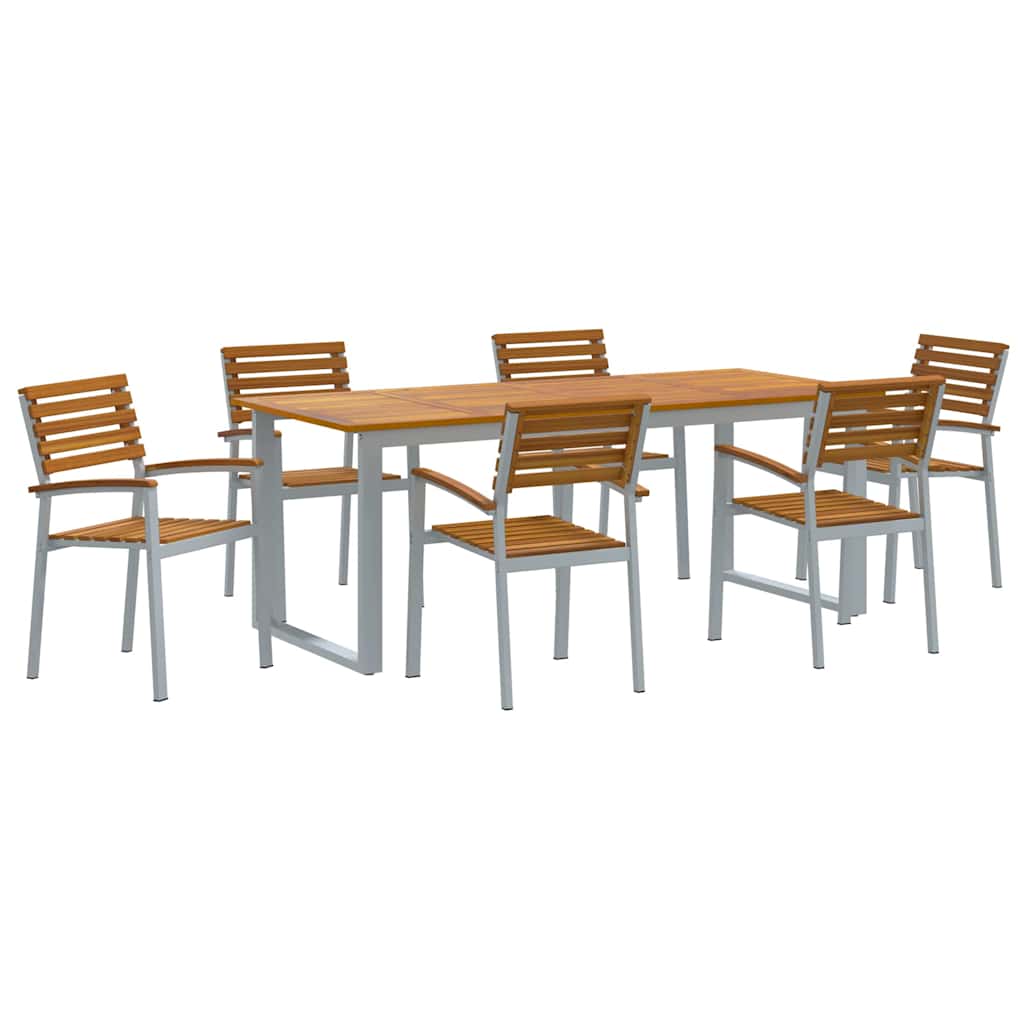 vidaXL Garten Essgruppe 7 pcs Grau Massivholz Akazie