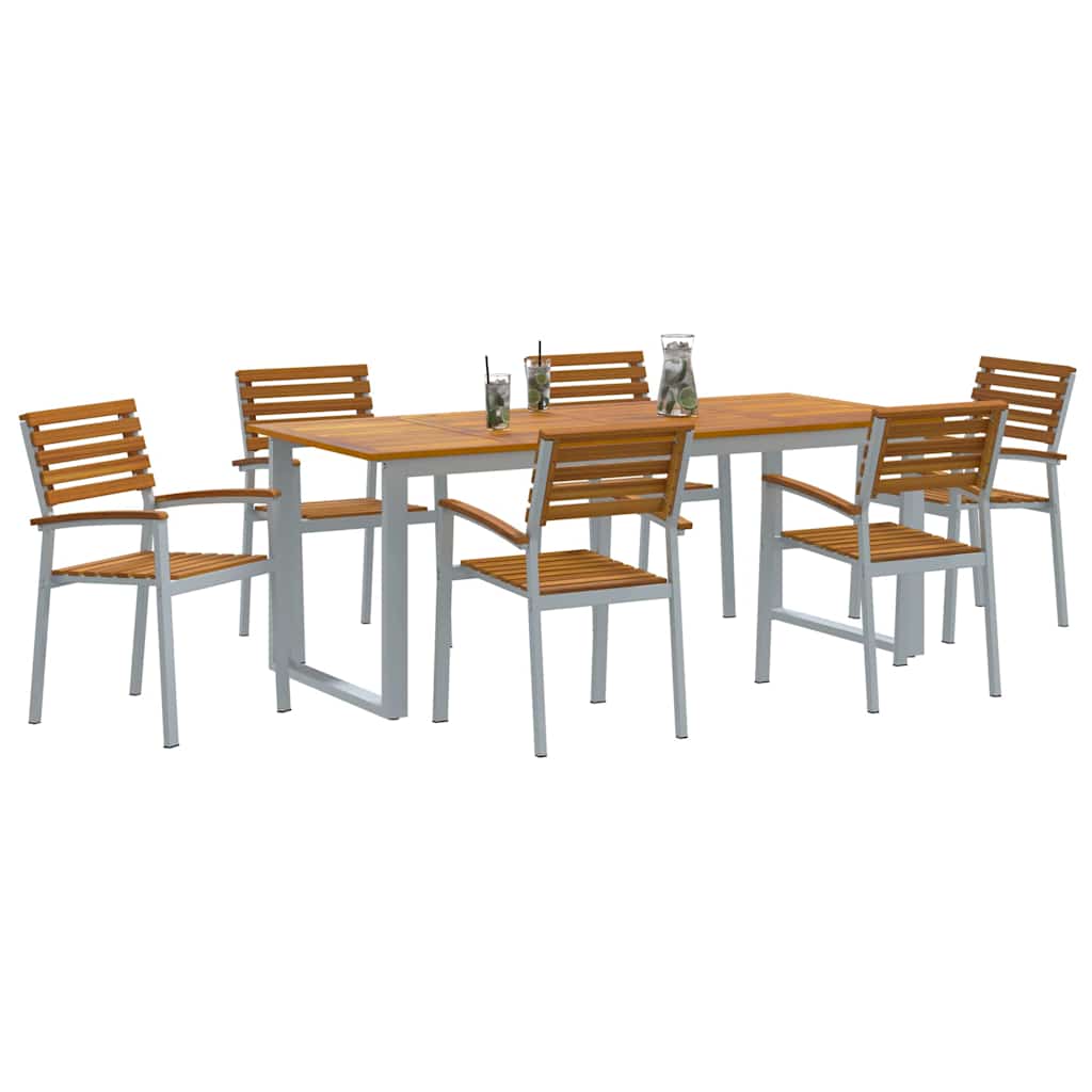 vidaXL Garten Essgruppe 7 pcs Grau Massivholz Akazie