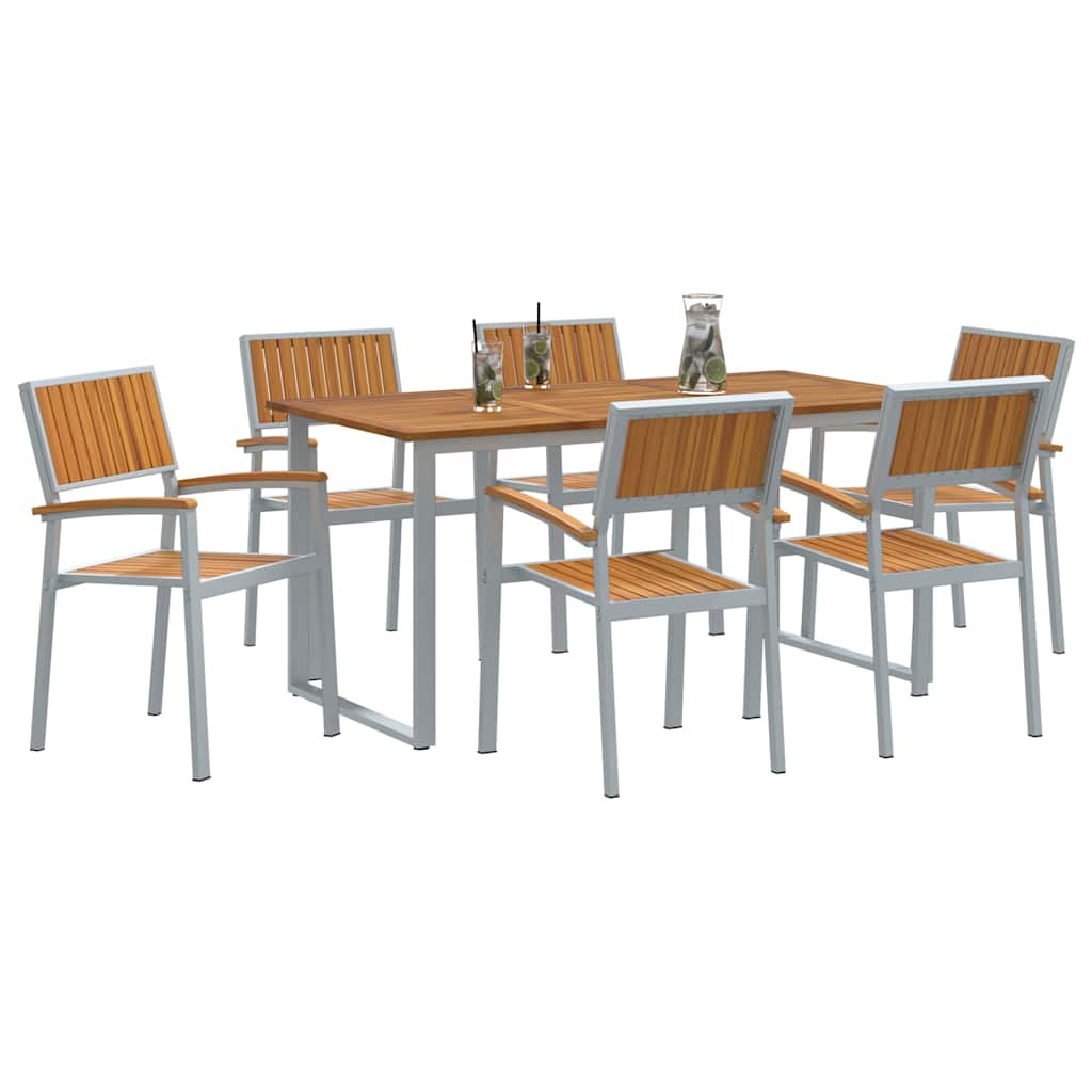 vidaXL Garten Essgruppe 7 pcs Grau Massivholz Akazie