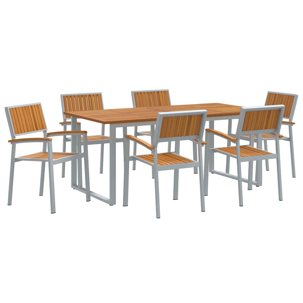 vidaXL Garten Essgruppe 7 pcs Grau Massivholz Akazie
