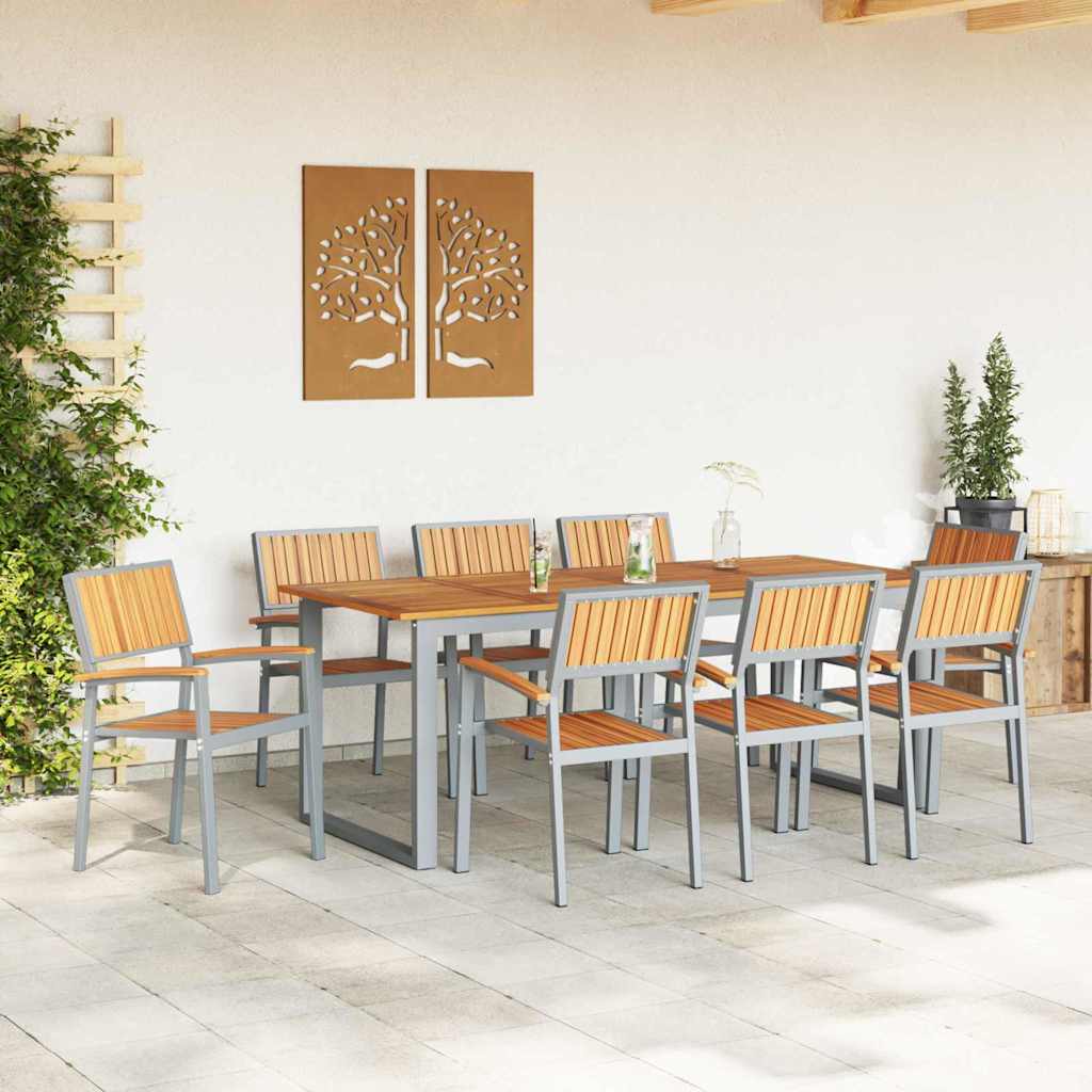 vidaXL Garten Essgruppe 9 pcs Grau Massivholz Akazie