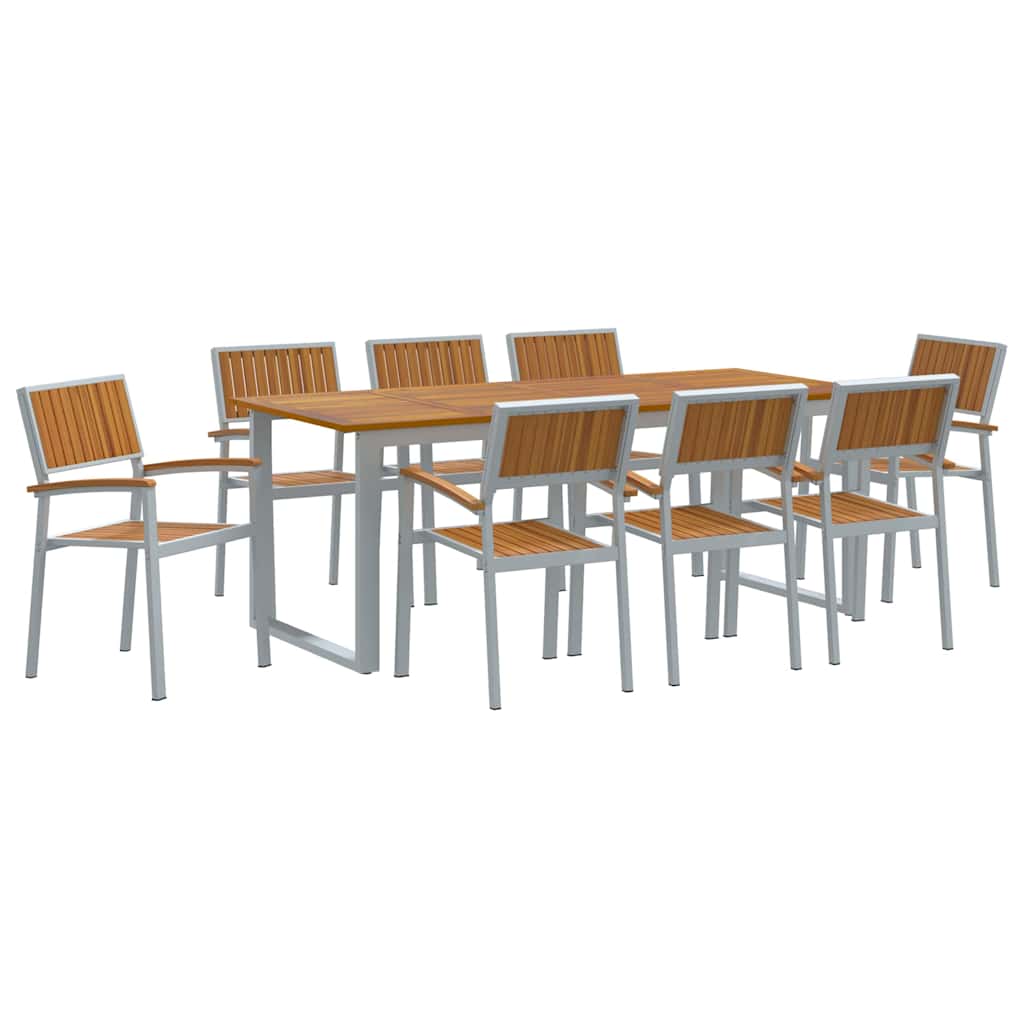 vidaXL Garten Essgruppe 9 pcs Grau Massivholz Akazie
