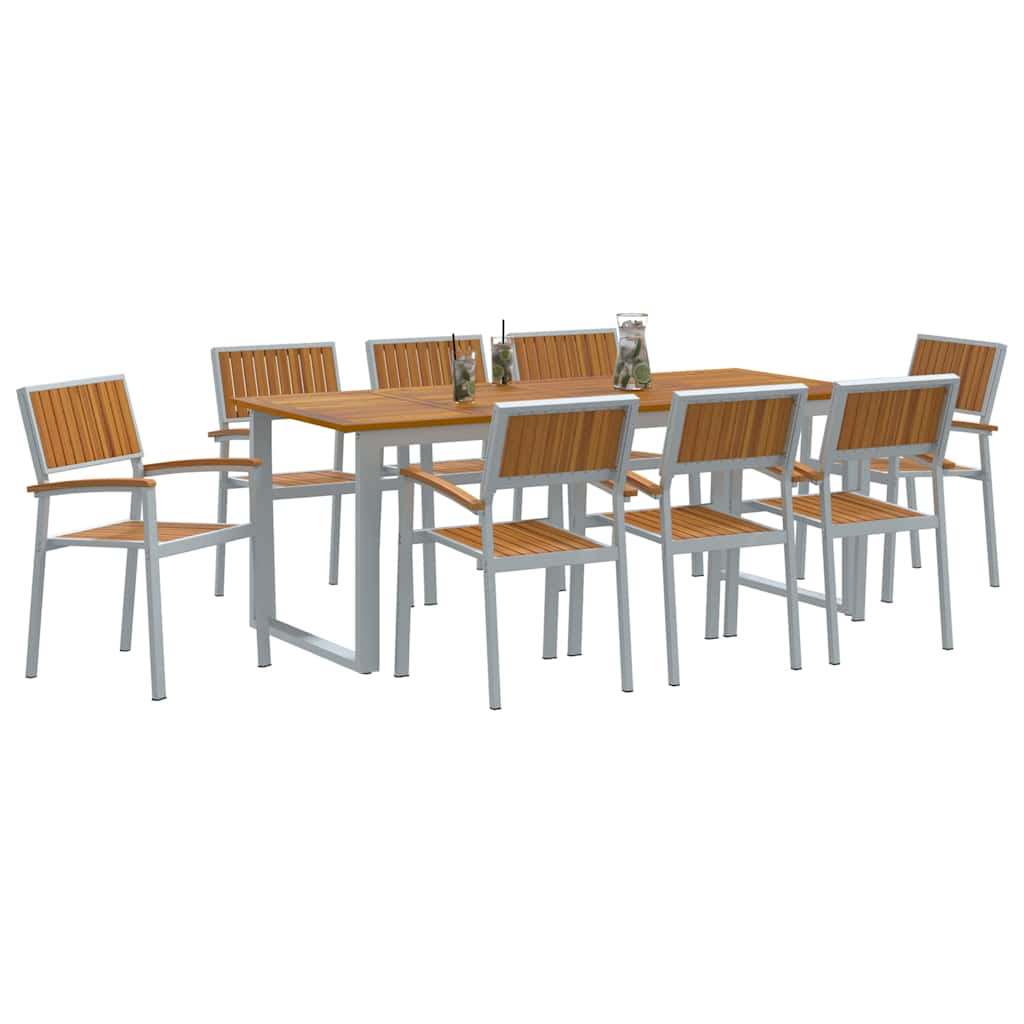 vidaXL Garten Essgruppe 9 pcs Grau Massivholz Akazie