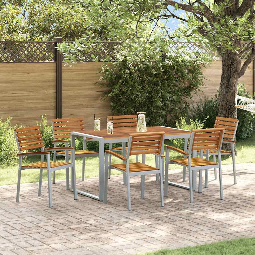 vidaXL Garten Essgruppe 7 pcs Grau Massivholz Akazie