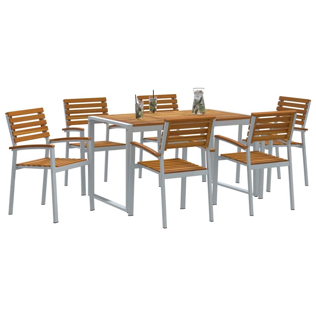 vidaXL Garten Essgruppe 7 pcs Grau Massivholz Akazie