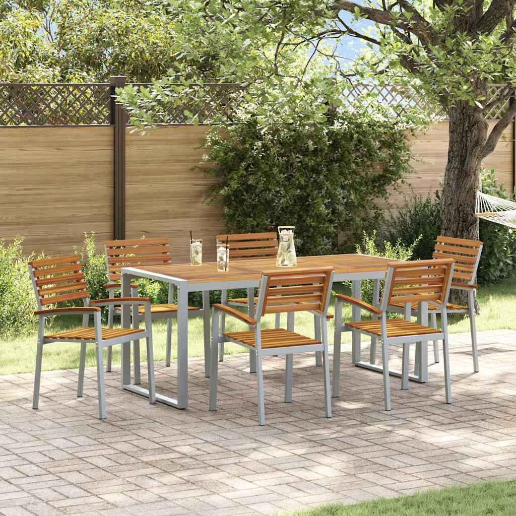 vidaXL Garten Essgruppe 7 pcs Grau Massivholz Akazie