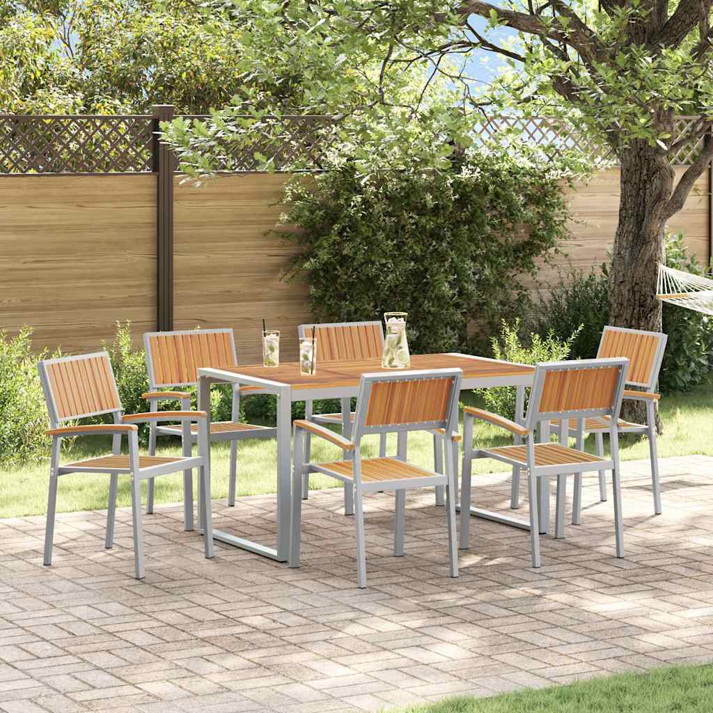 vidaXL Garten Essgruppe 7 pcs Grau Massivholz Akazie