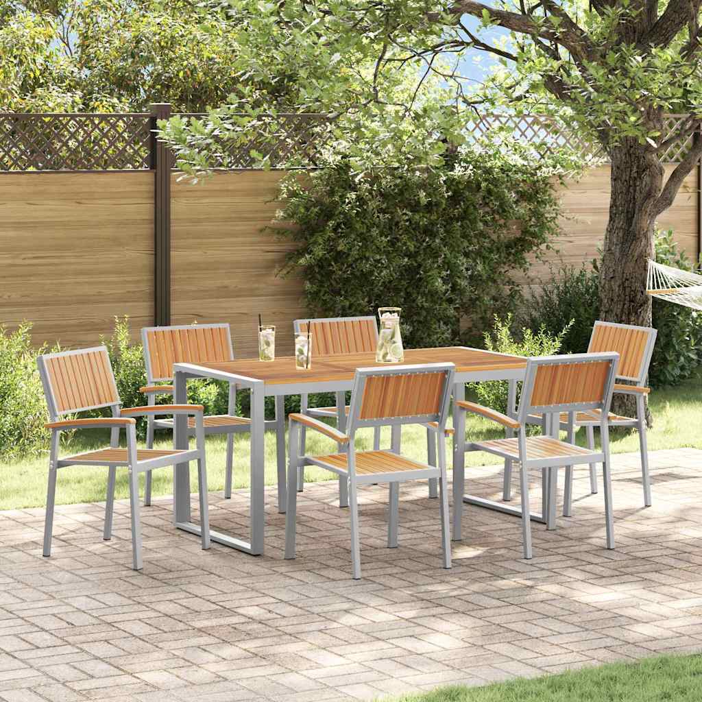 vidaXL Garten Essgruppe 7 pcs Grau Massivholz Akazie
