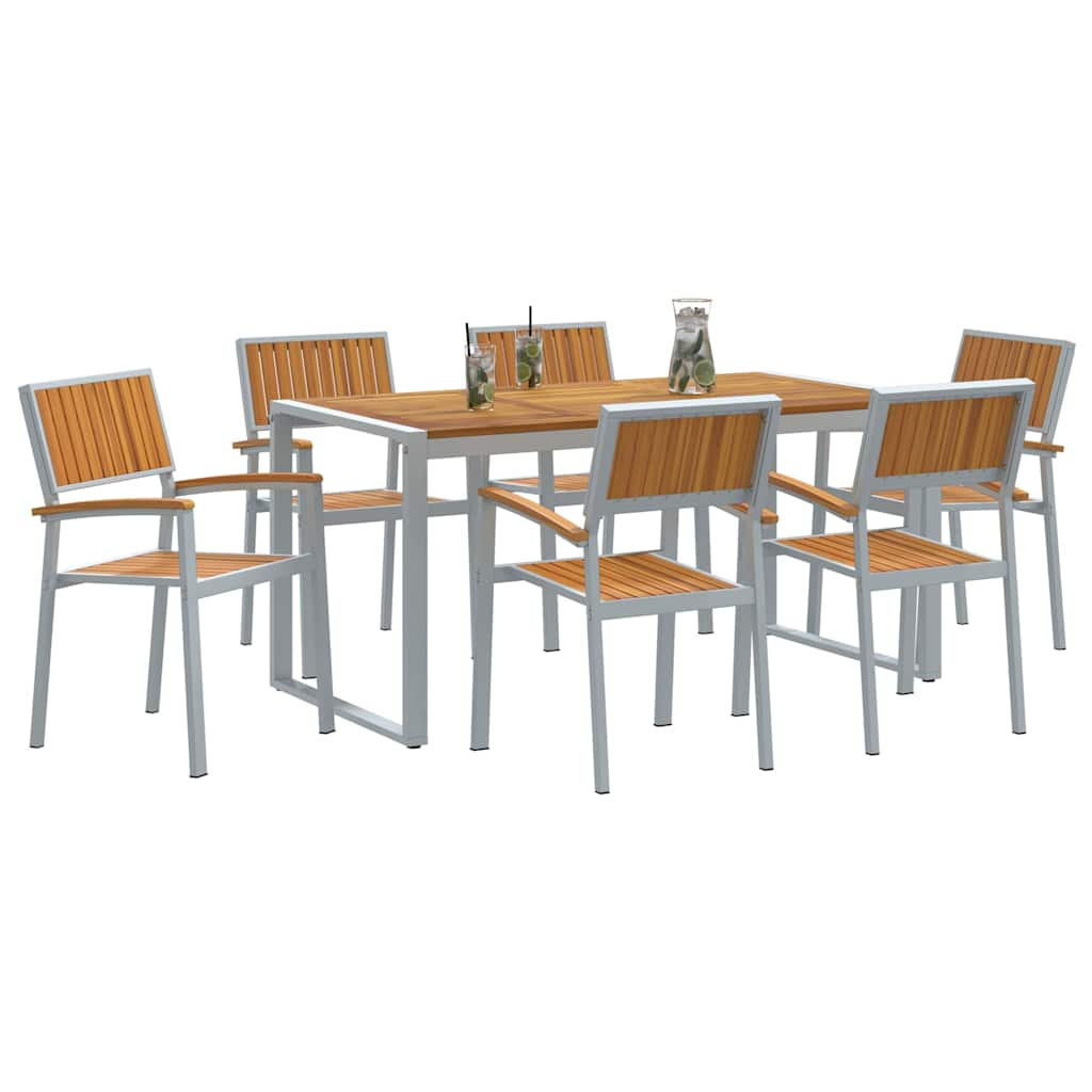 vidaXL Garten Essgruppe 7 pcs Grau Massivholz Akazie