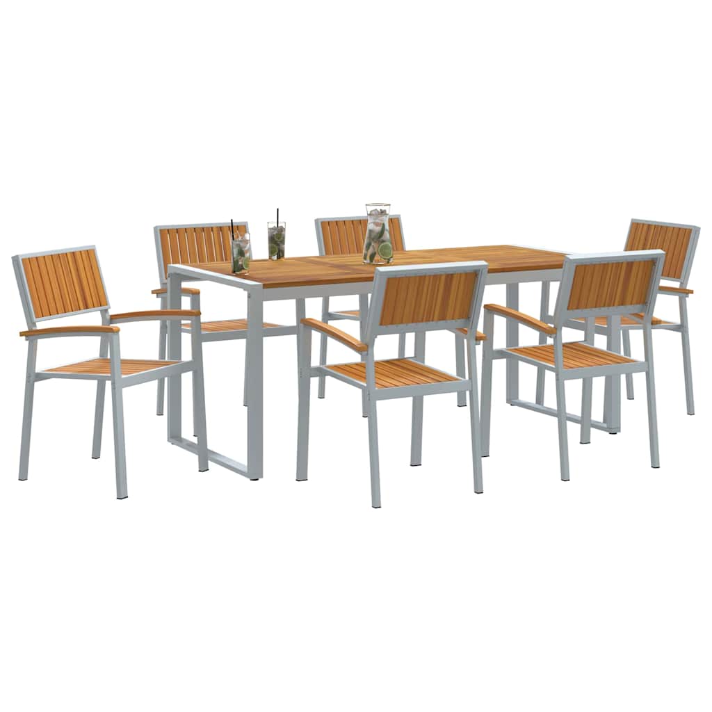 vidaXL Garten Essgruppe 7 pcs Grau Massivholz Akazie