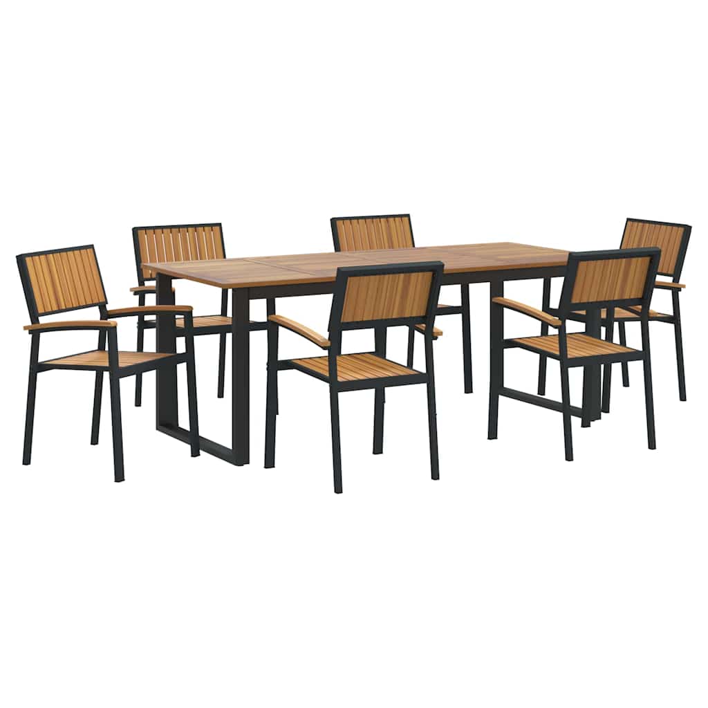 vidaXL Garten Essgruppe 7 pcs Schwarz Massivholz Akazie