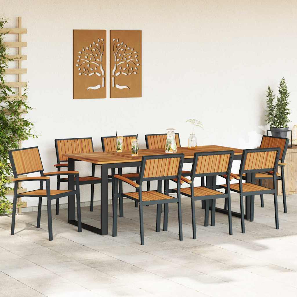 vidaXL Garten Essgruppe 9 pcs Schwarz Massivholz Akazie