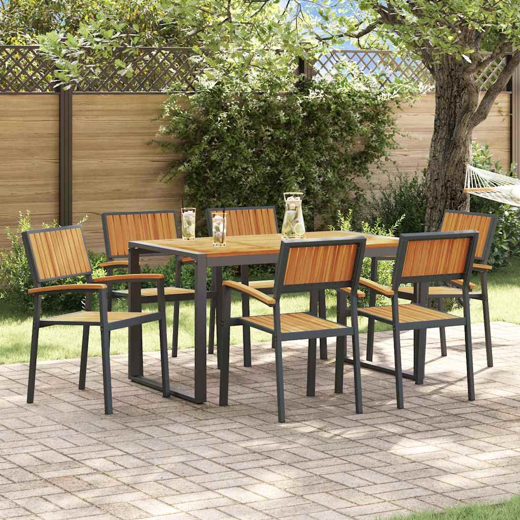 vidaXL Garten Essgruppe 7 pcs Schwarz Massivholz Akazie