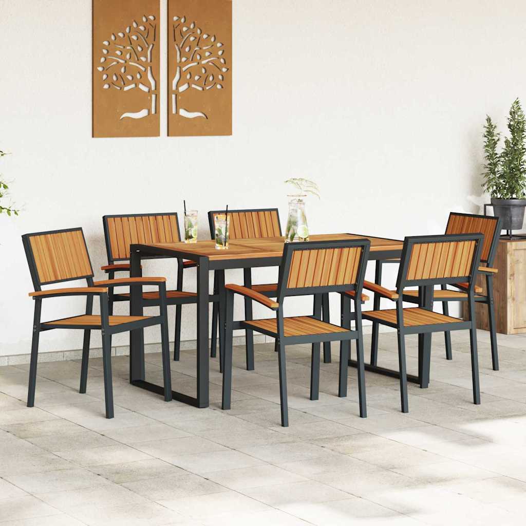 vidaXL Garten Essgruppe 7 pcs Schwarz Massivholz Akazie
