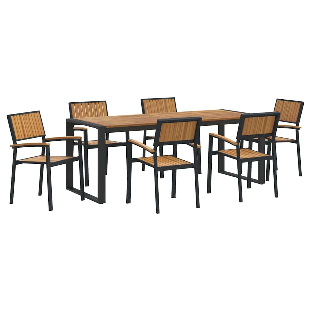 vidaXL Garten Essgruppe 7 pcs Schwarz Massivholz Akazie