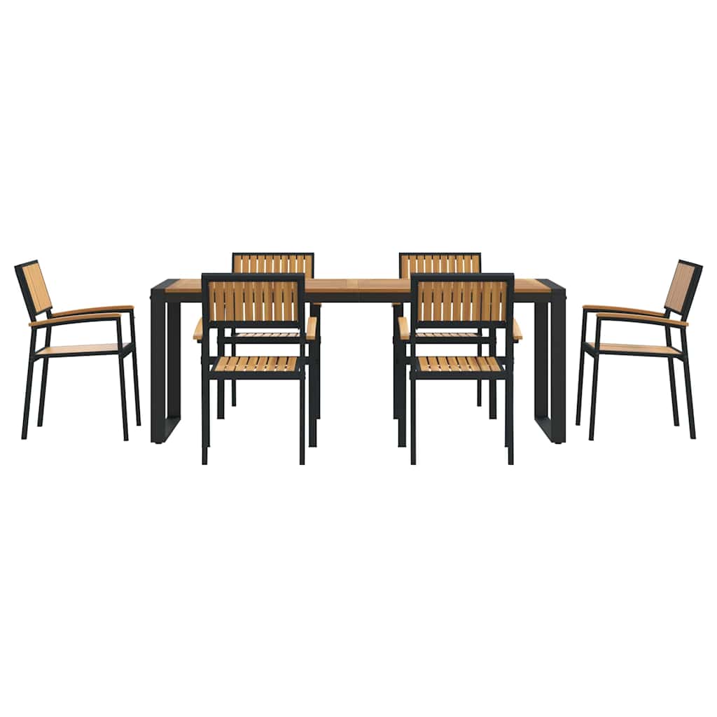 vidaXL Garten Essgruppe 7 pcs Schwarz Massivholz Akazie