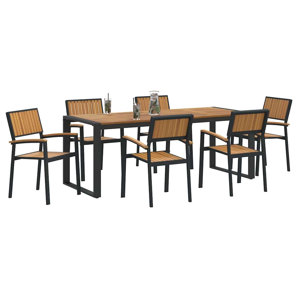vidaXL Garten Essgruppe 7 pcs Schwarz Massivholz Akazie