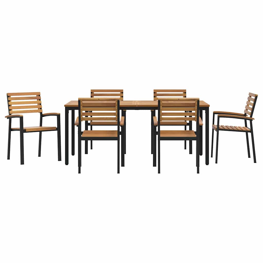 vidaXL Garten Essgruppe 7 pcs Schwarz Massivholz Akazie