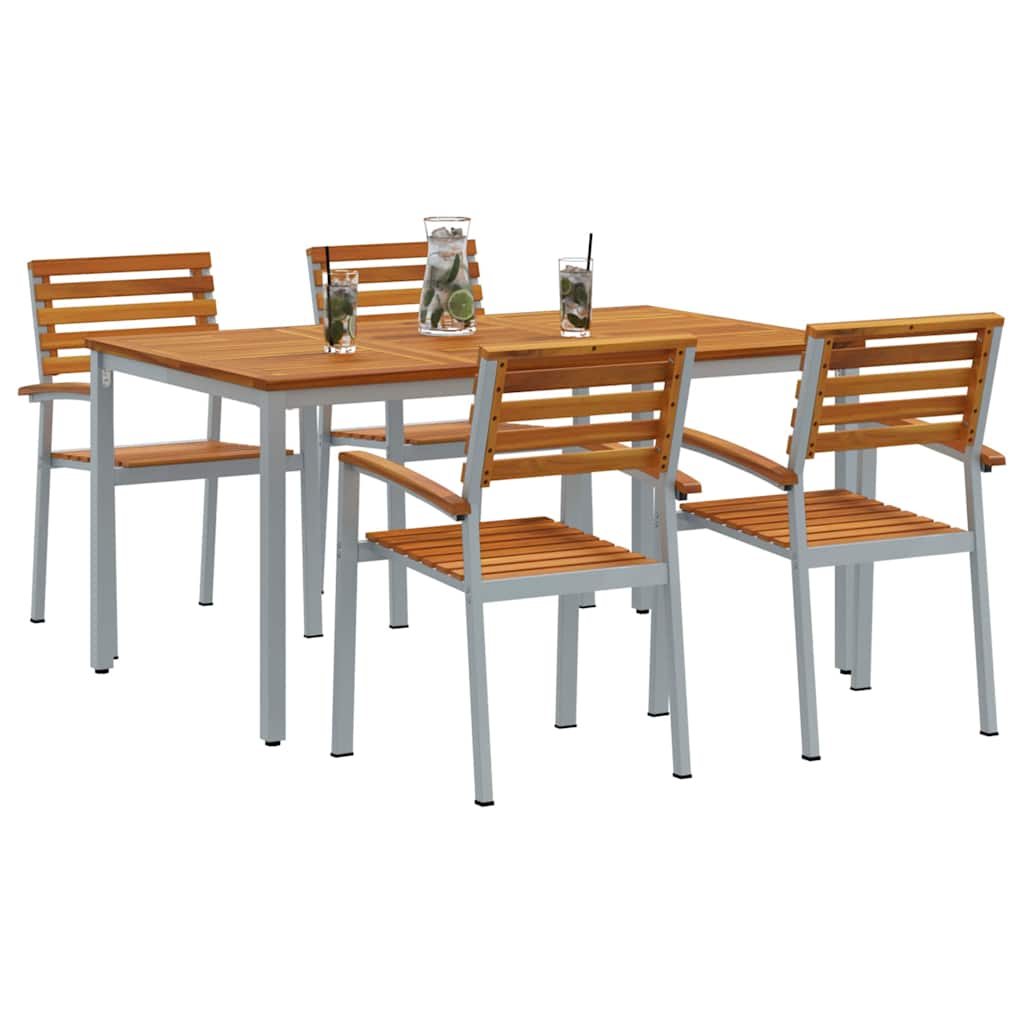 vidaXL Garten Essgruppe 5 pcs Grau Massivholz Akazie
