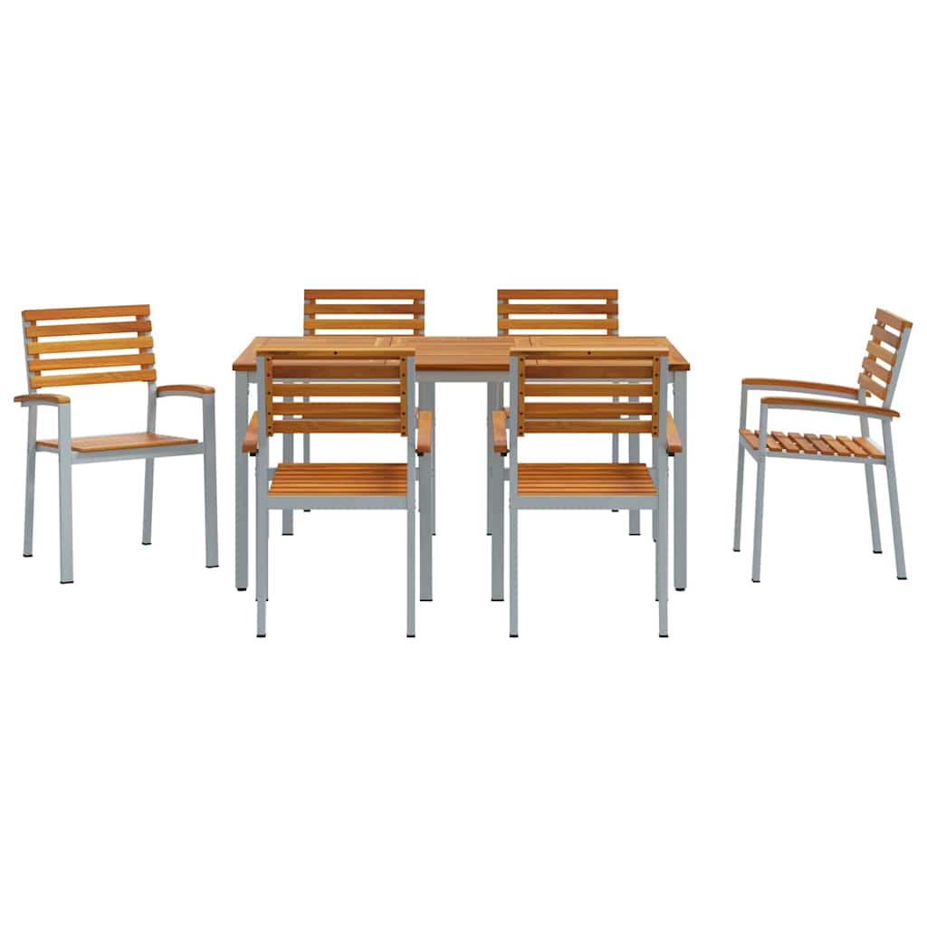 vidaXL Garten Essgruppe 7 pcs Grau Massivholz Akazie