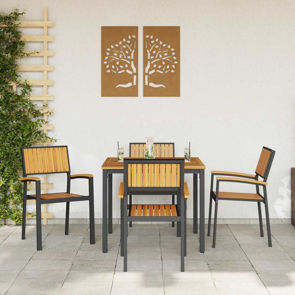 vidaXL Garten Essgruppe 5 pcs Schwarz Massivholz Akazie