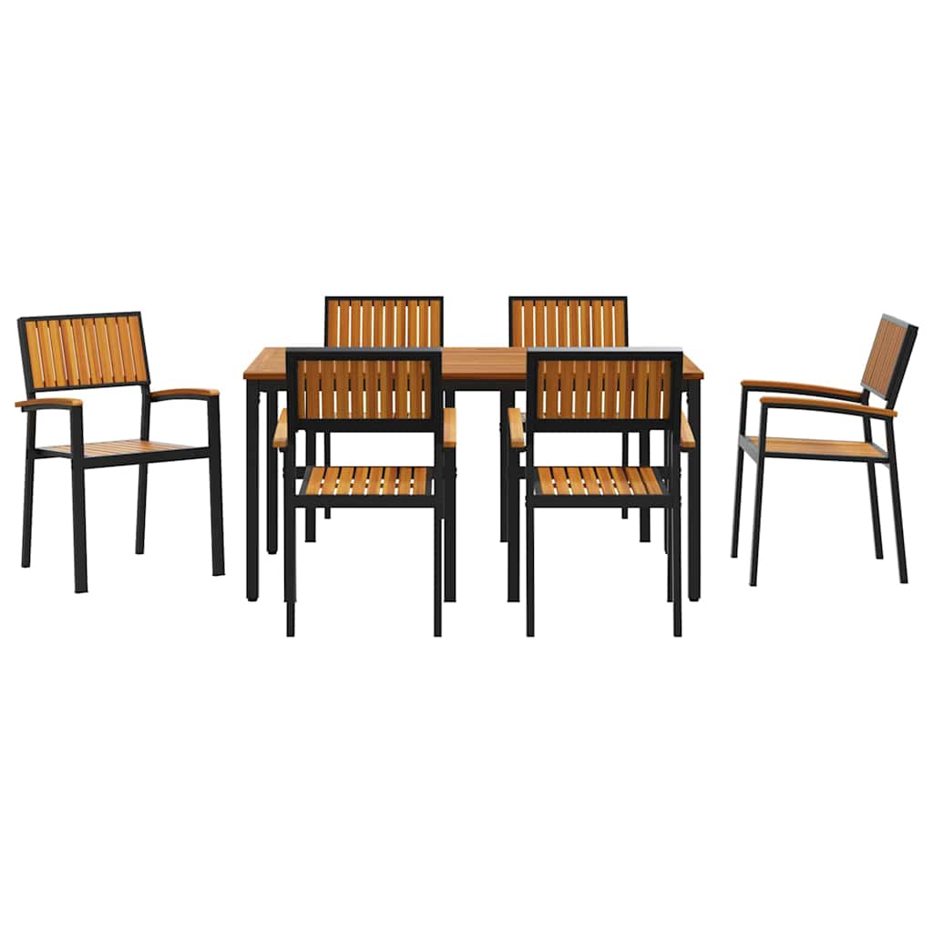 vidaXL Garten Essgruppe 7 pcs Schwarz Massivholz Akazie