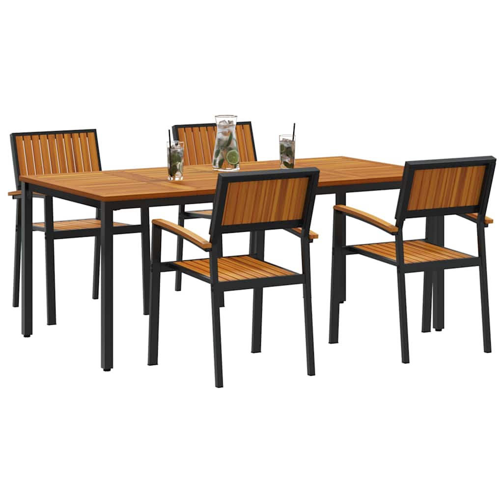 vidaXL Garten Essgruppe 5 pcs Schwarz Massivholz Akazie