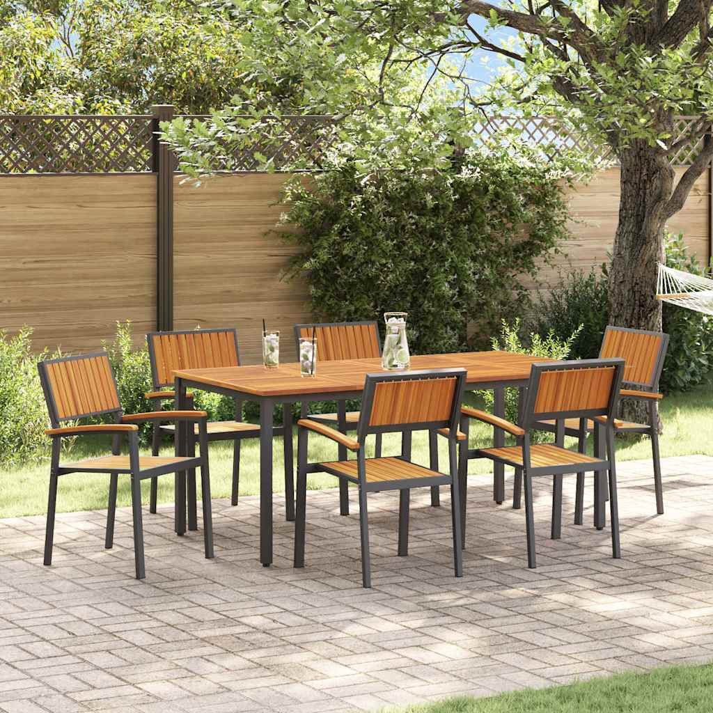vidaXL Garten Essgruppe 7 pcs Schwarz Massivholz Akazie