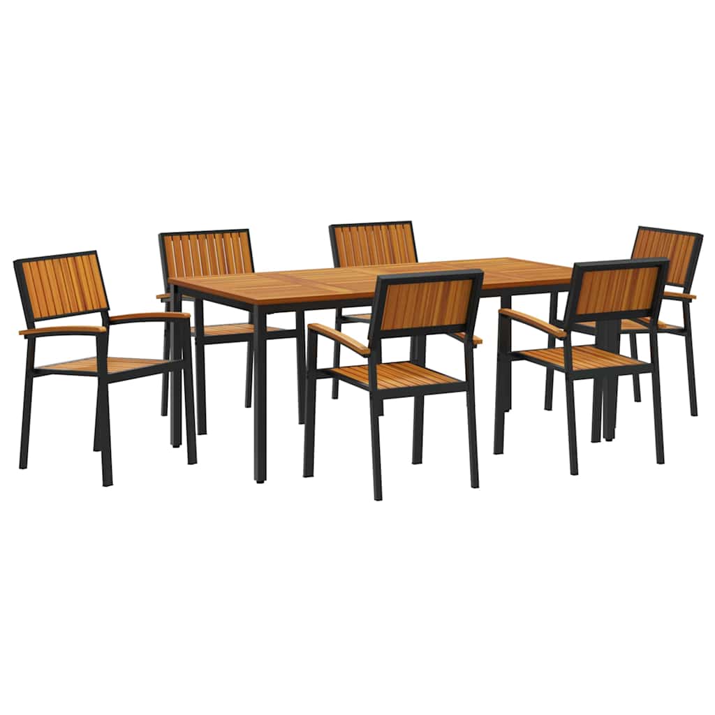 vidaXL Garten Essgruppe 7 pcs Schwarz Massivholz Akazie