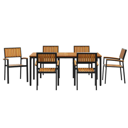 vidaXL Garten Essgruppe 7 pcs Schwarz Massivholz Akazie