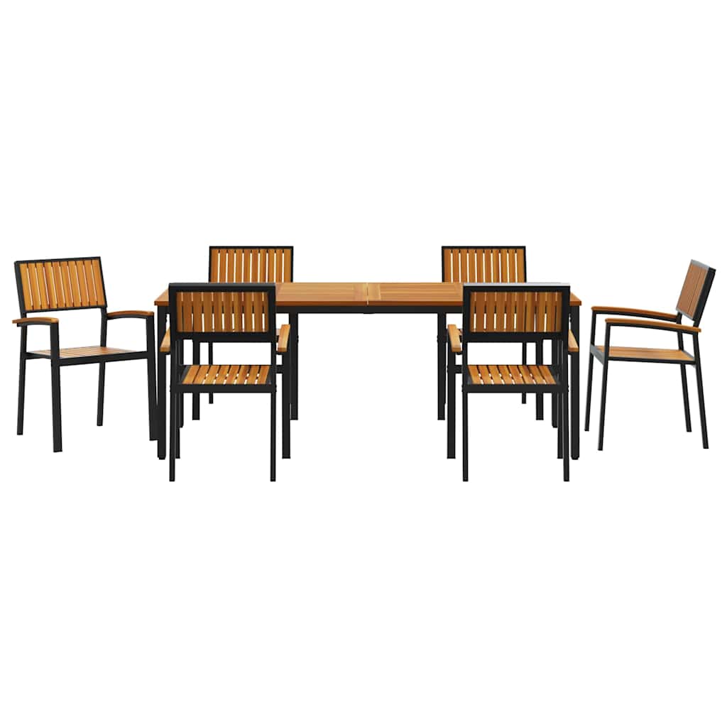 vidaXL Garten Essgruppe 7 pcs Schwarz Massivholz Akazie